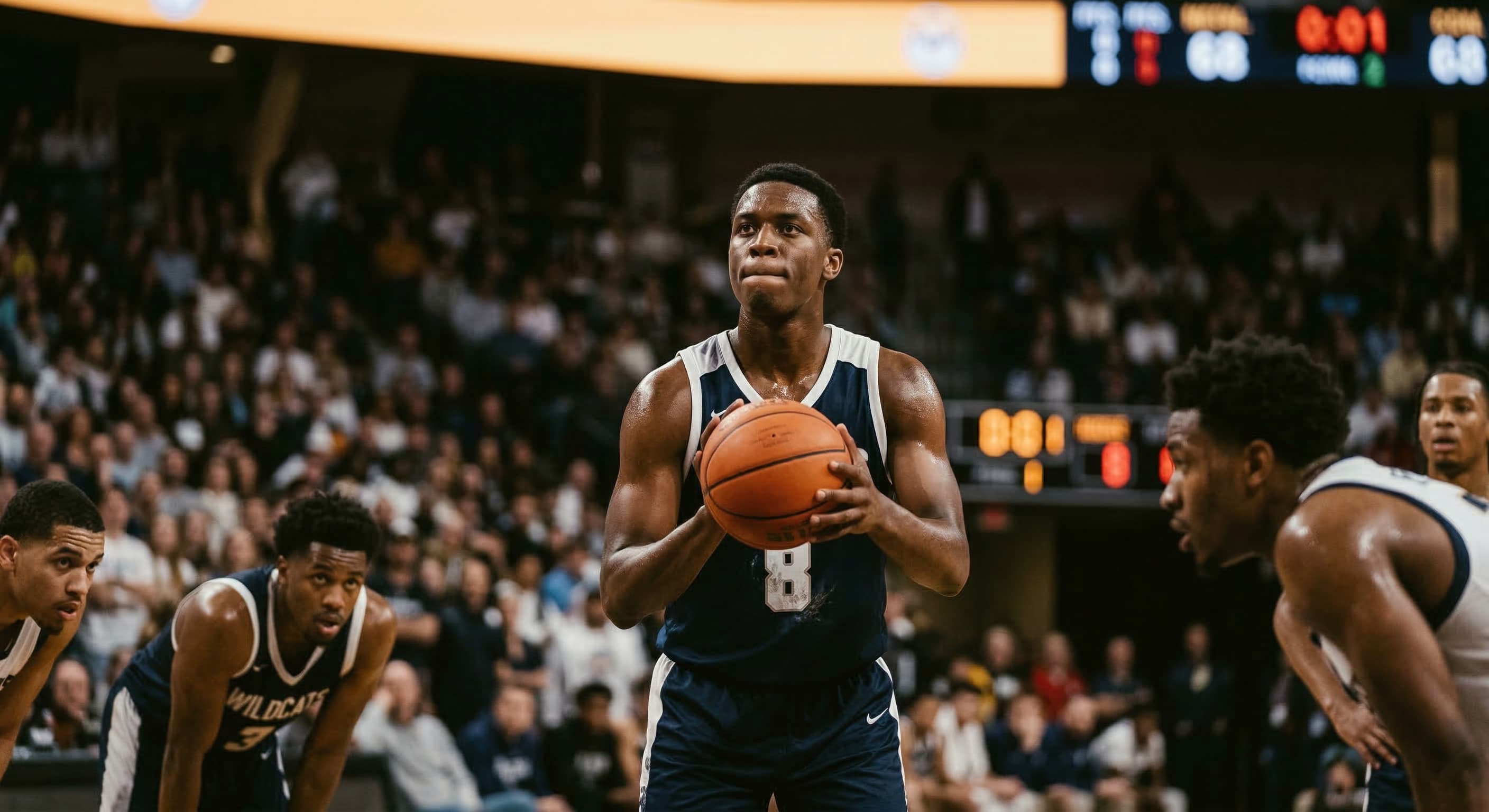 Basketball player standing at the free throw line with the game on the line, carrying invisible mental weight that no stat sheet or heart rate monitor can capture